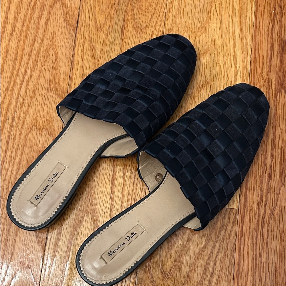 Massimo Dutti Navy Woven Mules